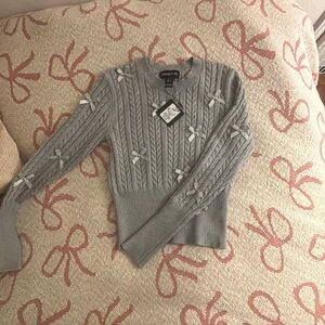 Arden B Light Gray Sweater with Ribbon Detail